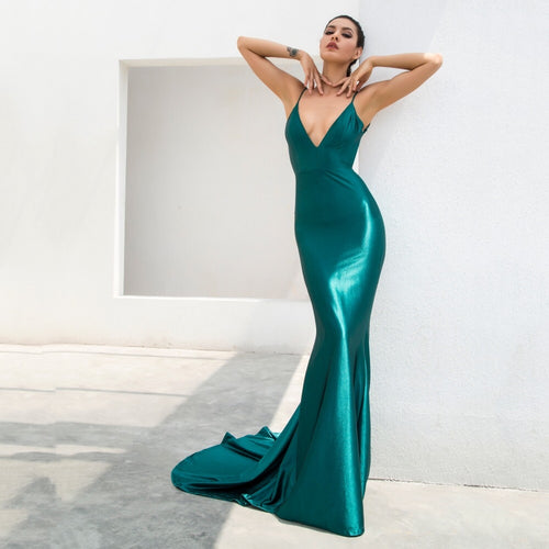 In Your Dreams Green Maxi Satin Gown Dress - Fashion Genie Boutique