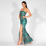 Sweet Vision Green Strapless Sequin Spilt Maxi Gown Dress - Fashion Genie Boutique