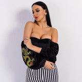 Dragon Black Bardot Embroidered Top - Fashion Genie Boutique