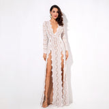 Walking Goddess White Long Sleeve Double Split Maxi Dress - Fashion Genie Boutique