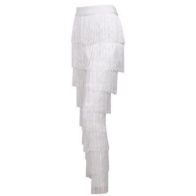 Ava White Fringe High Waisted Trousers - Fashion Genie Boutique