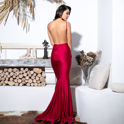 Belle Beauty Red Fishtail Gown Maxi Dress - Fashion Genie Boutique