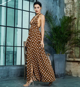 No Drama Brown & White Polka Dot Maxi Dress - Fashion Genie Boutique