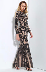 Graceful Black Sequin Long Sleeve Fishtail Maxi Dress - Fashion Genie Boutique