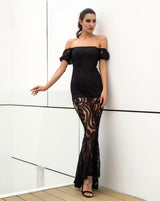 Hotline Black Bardot Lace Maxi Dress - Fashion Genie Boutique