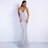 Prima Donna Silver Sequin Fishtail Maxi Dress - Fashion Genie Boutique