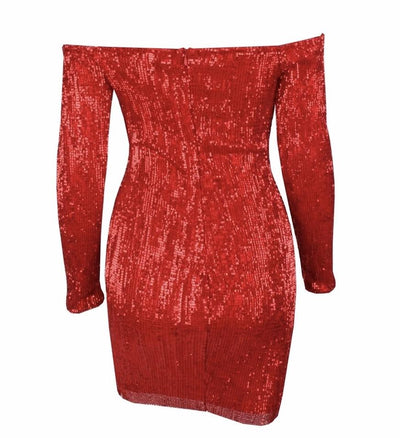 Champagne Sparkles Black Sequin Bardot Mini Dress - Fashion Genie Boutique