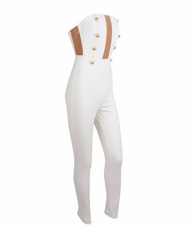 Evening In Rome White Military Strapless Jumpsuit - Fashion Genie Boutique