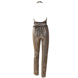 Solana Gold Halter Sequin Jumpsuit - Fashion Genie Boutique
