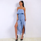 Endless Summer Blue Stripe Strapless Jumpsuit - Fashion Genie Boutique