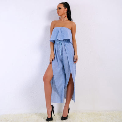 Endless Summer Blue Stripe Strapless Jumpsuit - Fashion Genie Boutique