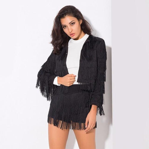 Lanchada Black Tassel Cropped Jacket - Fashion Genie Boutique