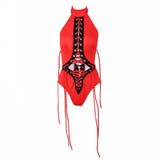 Beach Beliefs Red Lace Up Swimsuit - Fashion Genie Boutique