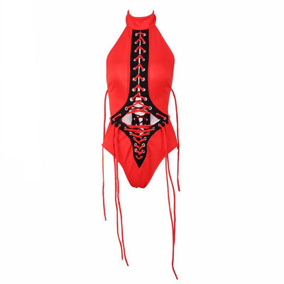 Beach Beliefs Red Lace Up Swimsuit - Fashion Genie Boutique