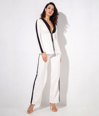 Girl Boss White Stripe Blazer & Trousers Co-Ord - Fashion Genie Boutique