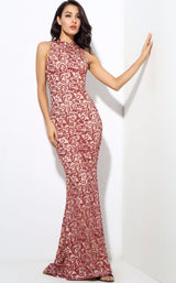 Modern Beauty Nude And Red Glitter Fishtail Maxi Dress - Fashion Genie Boutique