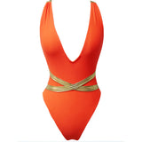 My Cheeky Orange & Gold Plunge Swimsuit - Fashion Genie Boutique