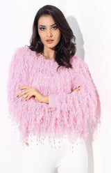 Heart Throb Pink Fluffy Fringe Jumper - Fashion Genie Boutique