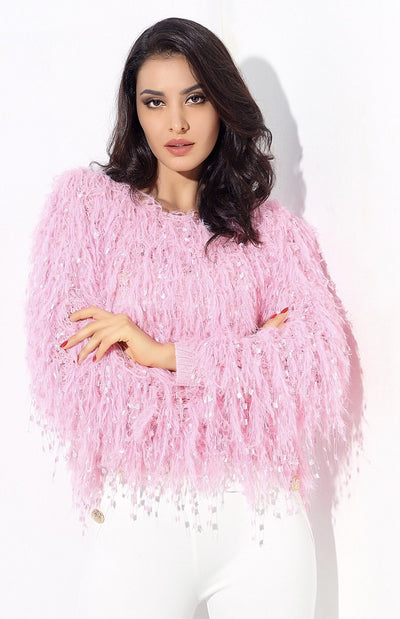 Heart Throb Pink Fluffy Fringe Jumper - Fashion Genie Boutique