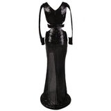 Rowena Black Sequin Cut Out Maxi Dress - Fashion Genie Boutique
