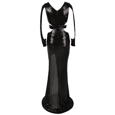 Rowena Black Sequin Cut Out Maxi Dress - Fashion Genie Boutique