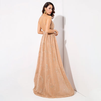 Magic Hour Gold Glitter Detatchable Maxi Gown Dress - Fashion Genie Boutique