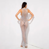 Sun Goes Down Silver Metallic Knitted Maxi Cover Up - Fashion Genie Boutique