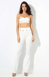 Hot Totty White Crop Top and Trousers Co-Ord - Fashion Genie Boutique