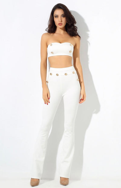 Hot Totty White Crop Top and Trousers Co-Ord - Fashion Genie Boutique