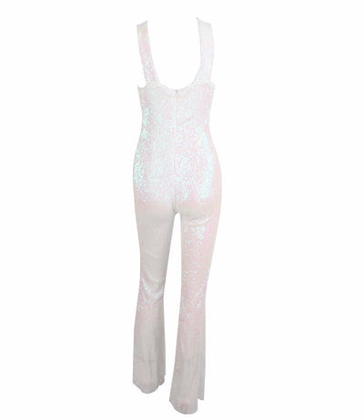 Angel White Iridescent Sequin Jumpsuit - Fashion Genie Boutique
