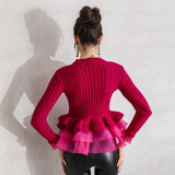 Cold Outside Red Frill Knitted Peplum Jumper - Fashion Genie Boutique
