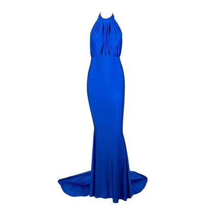 Pop Star Blue Pleated Maxi Fishtail Gown Dress - Fashion Genie Boutique