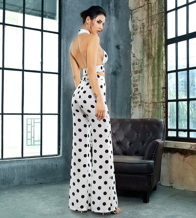 One Kiss White Polka Dot Crop Top & Wide Leg Trousers Co-Ord - Fashion Genie Boutique