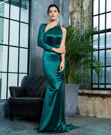 All The Drama Green One Shoulder Satin Maxi Gown Dress - Fashion Genie Boutique