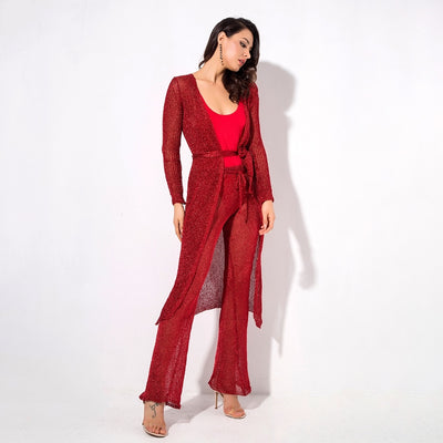 Graceful Ways Red Glitter Knit Cardigan - Fashion Genie Boutique