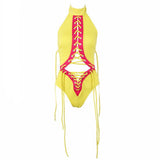 Beach Beliefs Yellow Lace Up Swimsuit - Fashion Genie Boutique