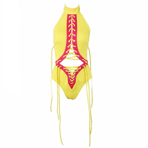 Beach Beliefs Yellow Lace Up Swimsuit - Fashion Genie Boutique