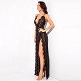 Dash of Sass Black Lace Double Split Maxi Dress - Fashion Genie Boutique
