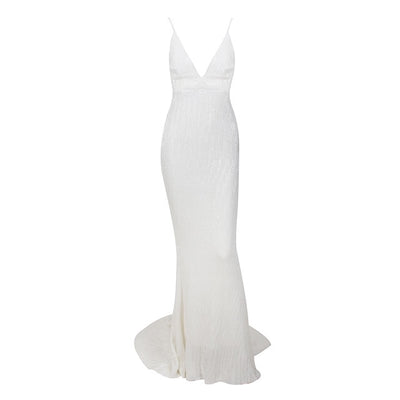 Goal Digger White Embellished Sequin Maxi Dress - Fashion Genie Boutique