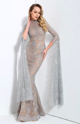 Queen Of The Night Silver Glitter Fishtail Maxi Dress - Fashion Genie Boutique