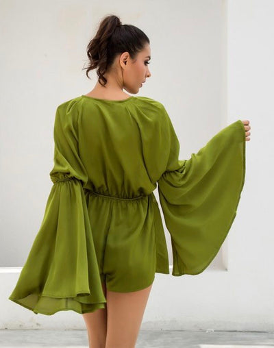 Nice N Teasy Green Long Sleeve Floaty Playsuit - Fashion Genie Boutique