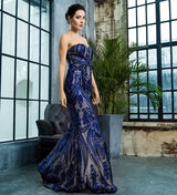 Sweet Vision Blue Strapless Sequin Spilt Maxi Gown Dress - Fashion Genie Boutique