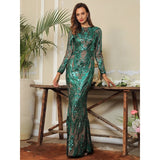 Oscar Night Green Sequin Long Sleeve Maxi Dress - Fashion Genie Boutique