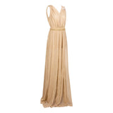 Grecian Goddess Nude Belted Maxi Split Dress - Fashion Genie Boutique