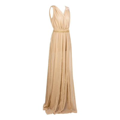 Grecian Goddess Nude Belted Maxi Split Dress - Fashion Genie Boutique