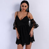 Yolanda Black Cold Shoulder Skater Mini Dress - Fashion Genie Boutique