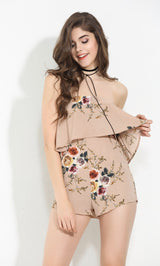 Rosabella Nude Floral Strapless Playsuit - Fashion Genie Boutique