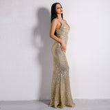Prima Donna Gold Sequin Fishtail Maxi Dress - Fashion Genie Boutique