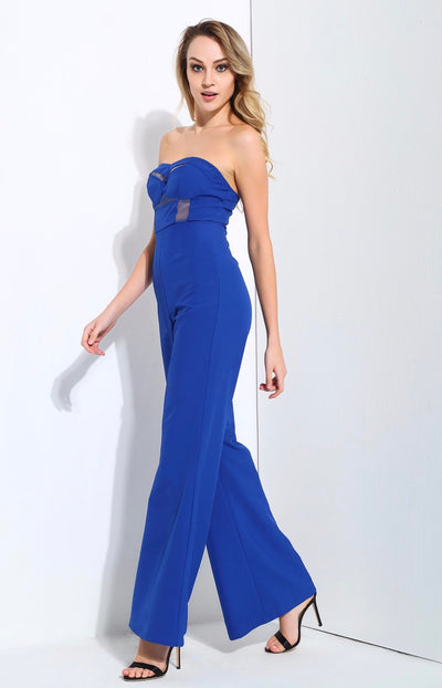 Utter Perfection Cobalt Blue Strapless Wide Leg Jumpsuit - Fashion Genie Boutique
