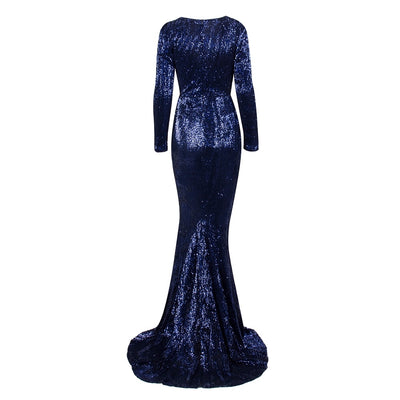 One True Love Navy Long Sleeve Sequin Maxi Gown Dress - Fashion Genie Boutique